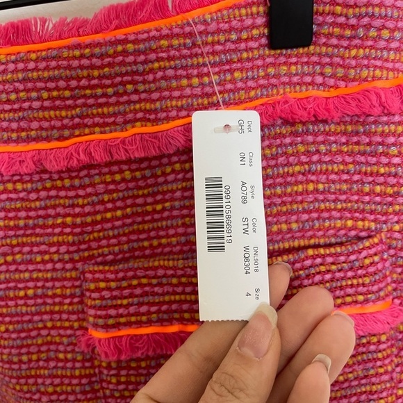 J. Crew NWT Tweed A-Line Skirt Pink Jacquard Front Pockets and Orange - Picture 4 of 8